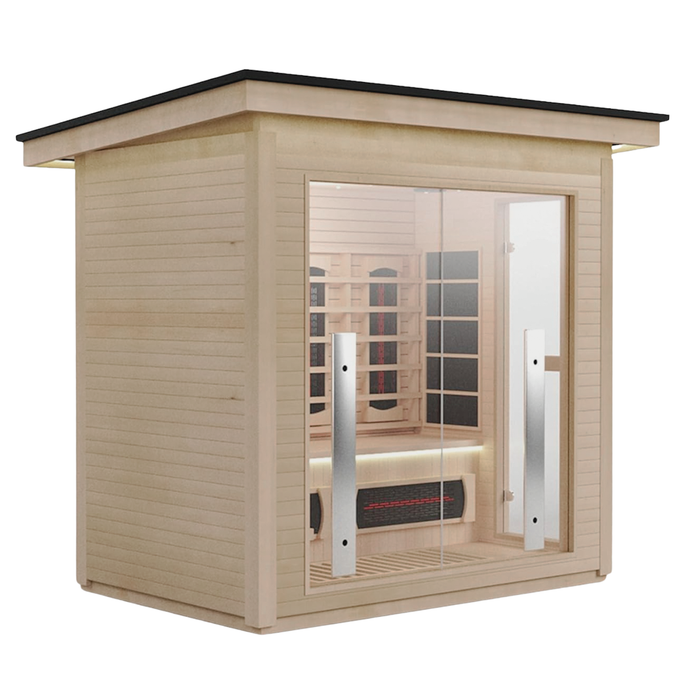 3–4 Person Hybrid Hemlock Sauna with Infrared & Steam Heating, WiFi Control, Red Light Therapy
