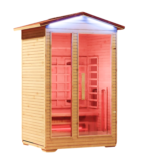 2-Person Outdoor Infrared Sauna with 360° Heat, Chromotherapy, Bluetooth Audio & Spruce Wood Design – 110V