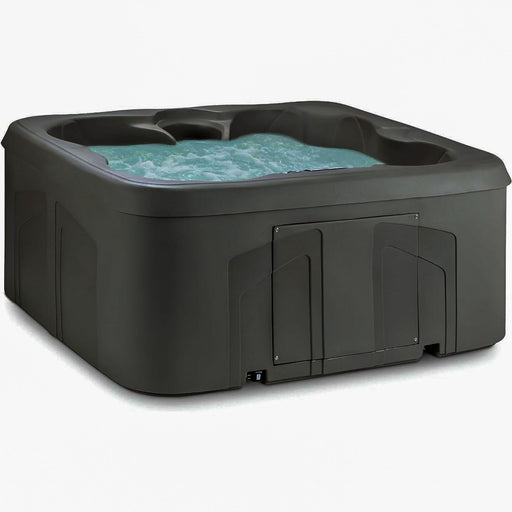 4-Person Square Outdoor Hot Tub with 13 Jets, LED Lighting, Pump & Cover – 205-Gallon Capacity, Plug & Play, Taupe