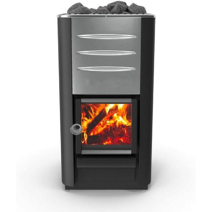 2-Person Outdoor Barrel Sauna with Wood Stove, Porch, Asphalt Roof, Hemlock Construction & Accessories – 220V