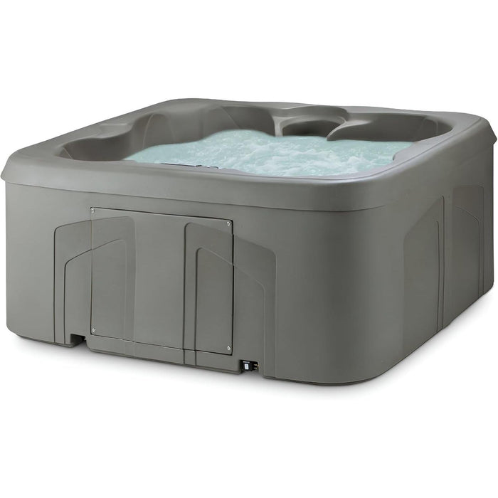 4-Person Square Outdoor Hot Tub with 13 Jets, LED Lighting, Pump & Cover – 205-Gallon Capacity, Plug & Play, Taupe