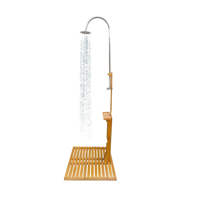 Portable Wooden Outdoor Shower Kit with Base – Freestanding Garden & Poolside Shower for Backyard, Patio, Beach, or Spa Use