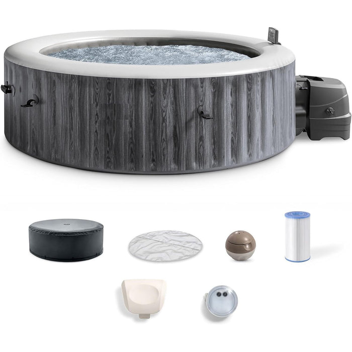 6-Person Round Inflatable Hot Tub Spa with 170 Bubble Jets, Energy-Efficient Cover & Hard Water Treatment – 85" x 28"