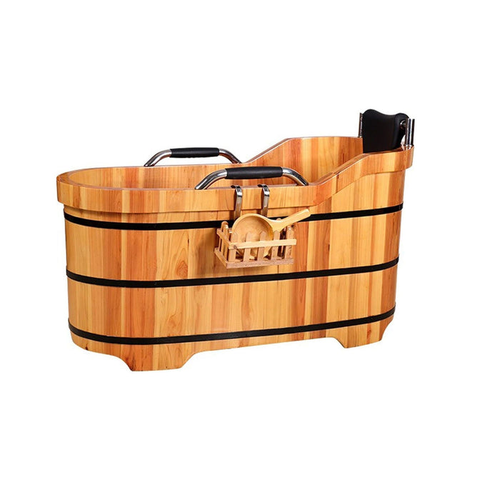 Freestanding Wooden Soaking Tub with Lid & Fumigation – Cedar Hot Tub for Adults & Children with Stainless Steel Armrests and Accessories