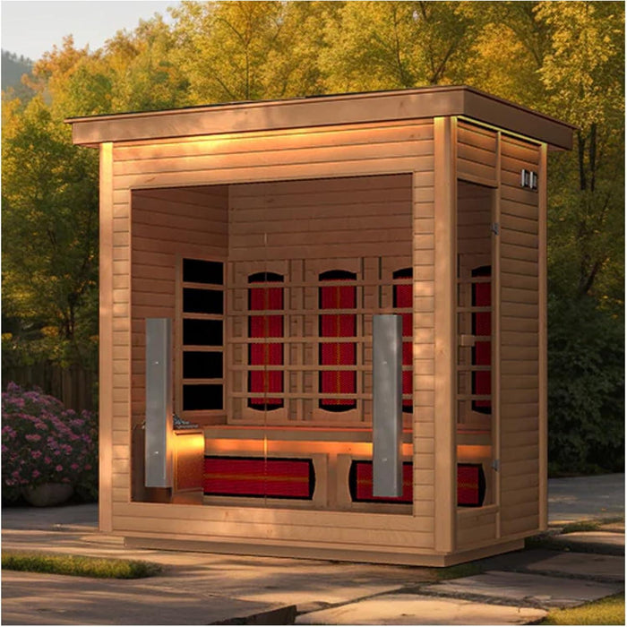 3–4 Person Hybrid Hemlock Sauna with Infrared & Steam Heating, WiFi Control, Red Light Therapy