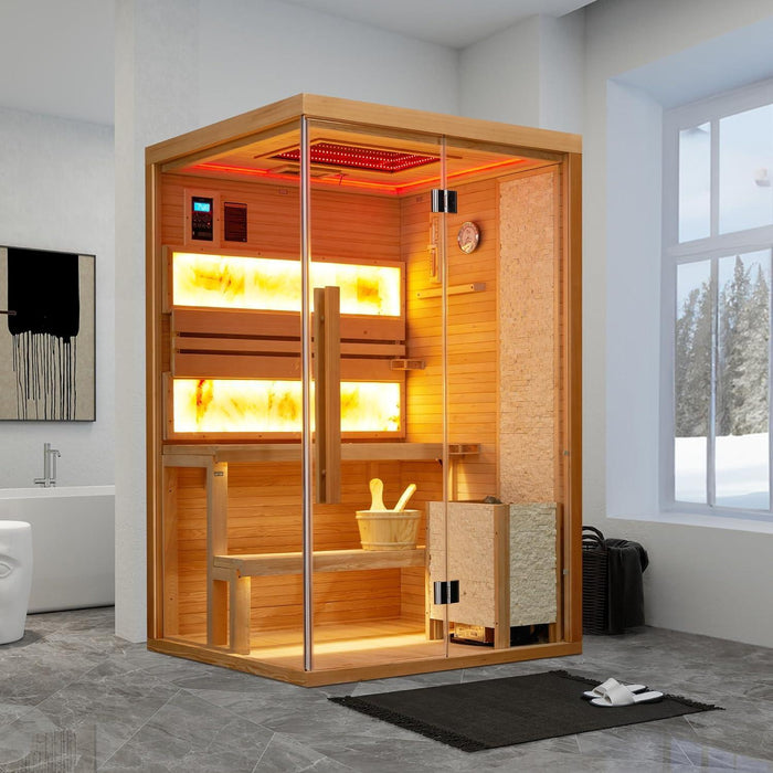 2–4 Person Indoor Traditional Steam Sauna with Salt Bricks, Mood Lighting & Bluetooth Audio