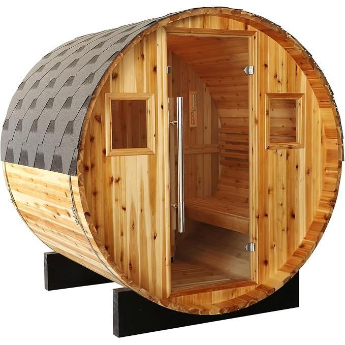 2-4 Person Outdoor Traditional Barrel Sauna with Electric Heater