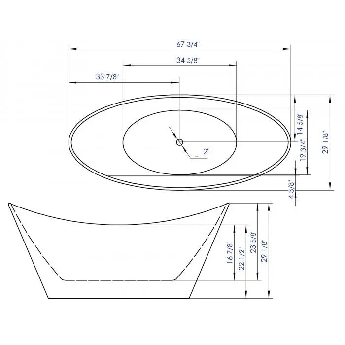 ALFI AB8803 68 Inch White Oval Acrylic Freestanding Tub with Center Drain