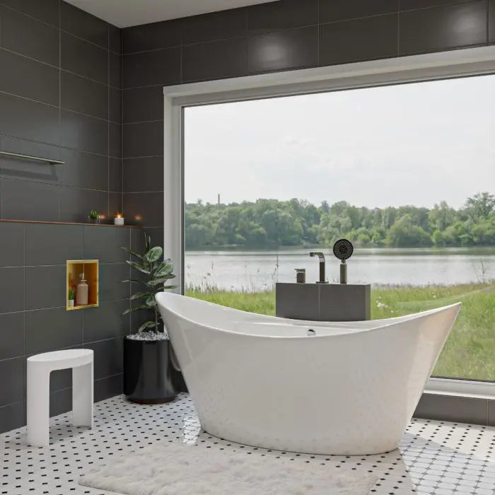 ALFI AB8803 68 Inch White Oval Acrylic Freestanding Tub with Center Drain