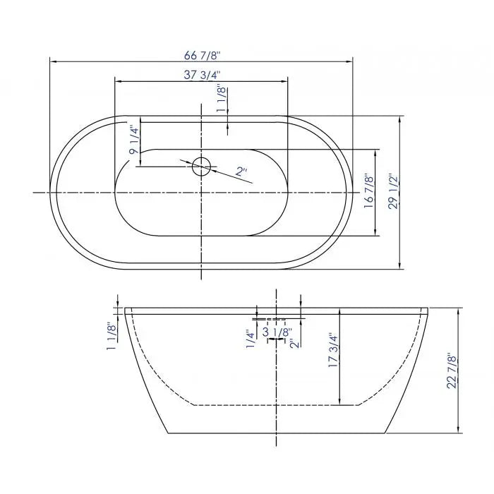 ALFI AB8839 67 Inch White Oval Acrylic Freestanding Tub with Rear Center Drain