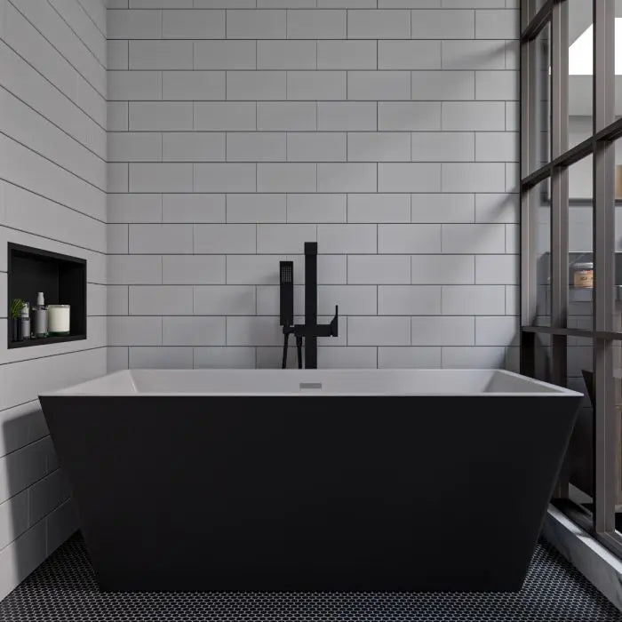 ALFI 59" Rectangular Skirted Black and White Freestanding Tub with Offset Drain