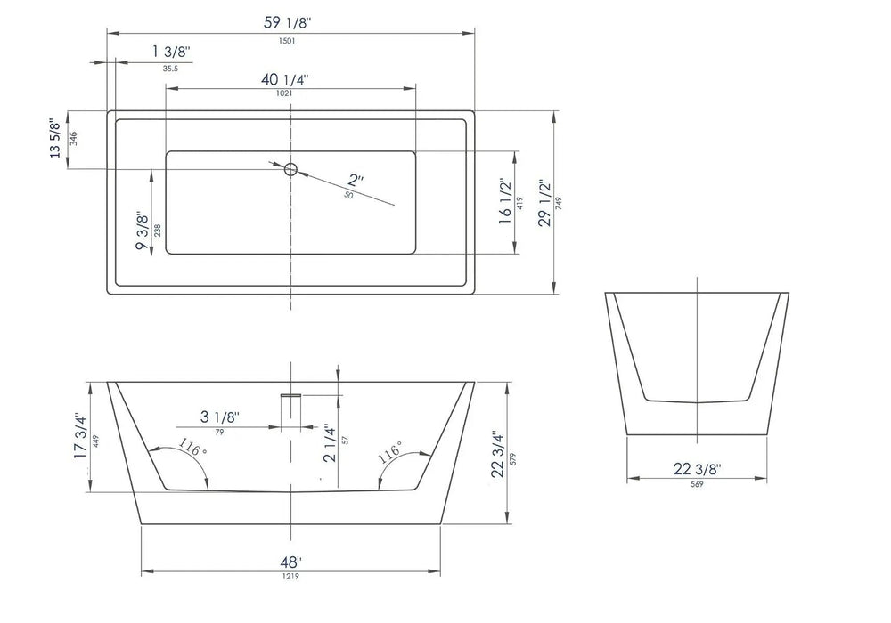ALFI 59" Rectangular Skirted Black and White Freestanding Tub with Offset Drain