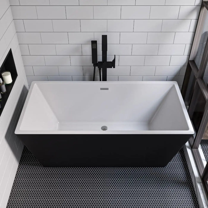 ALFI 59" Rectangular Skirted Black and White Freestanding Tub with Offset Drain