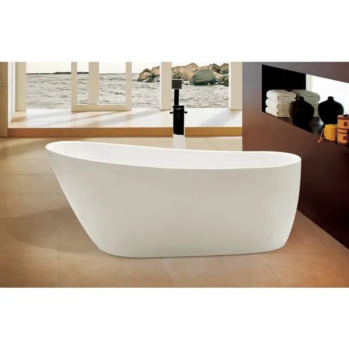 ALFI AB8826 68 Inch White Oval Acrylic Freestanding Tub with End Drain