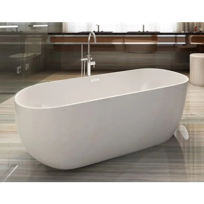 ALFI AB8838 59" White Oval Acrylic Free Standing Tub with Rear Center Drain