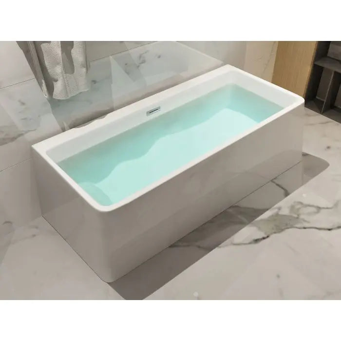 ALFI AB8859 67" White Rectangular Acrylic Freestanding Tub with Rear Center Drain
