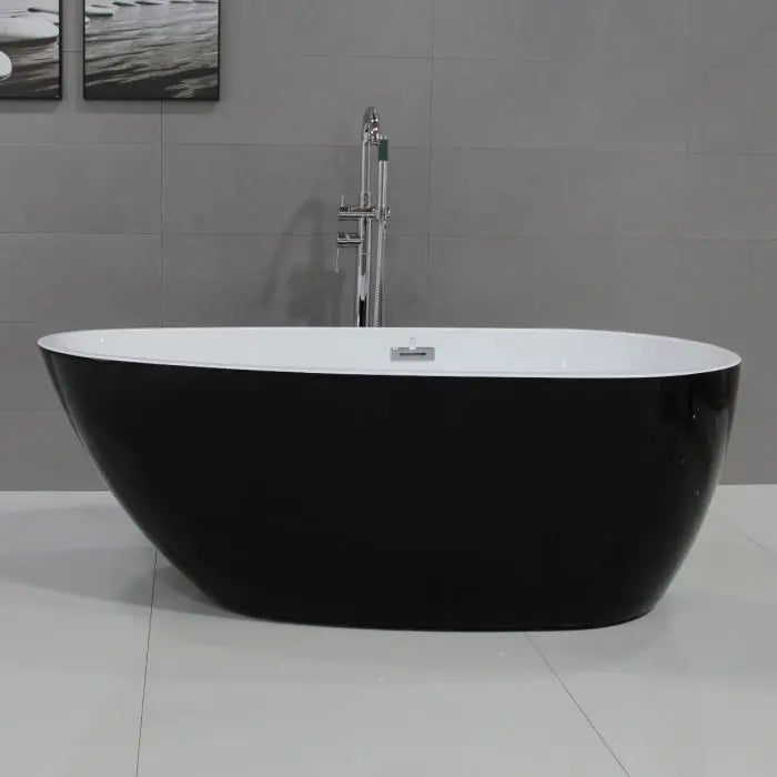 ALFI 59" Oval Black and White Freestanding Tub with Center Drain