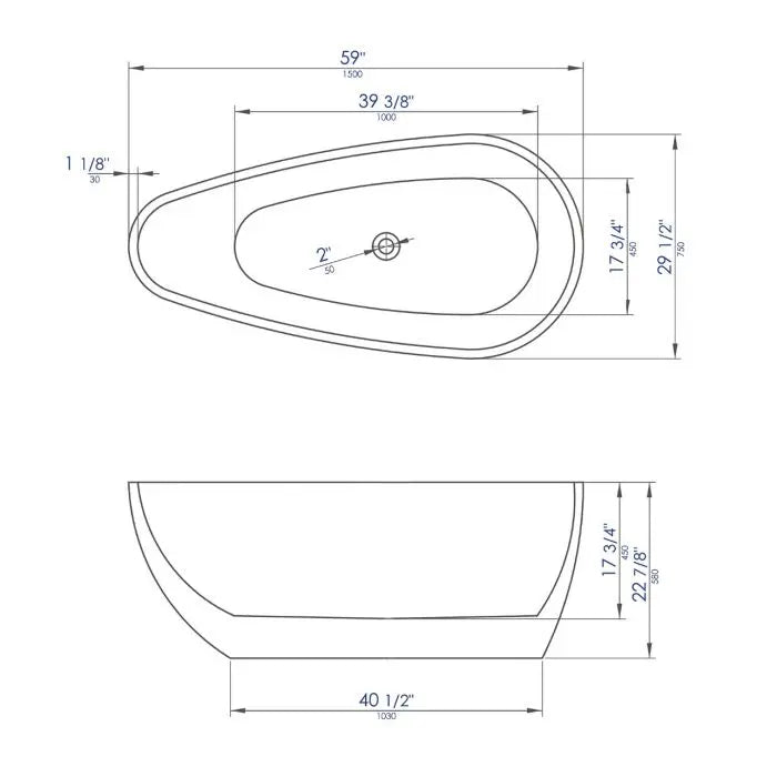 ALFI 59" Oval Black and White Freestanding Tub with Center Drain