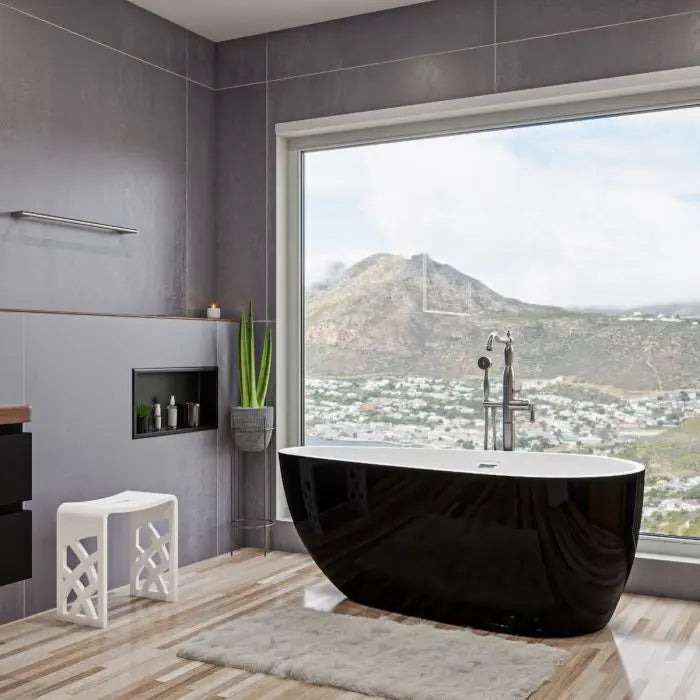 ALFI 59" Oval Black and White Freestanding Tub with Center Drain