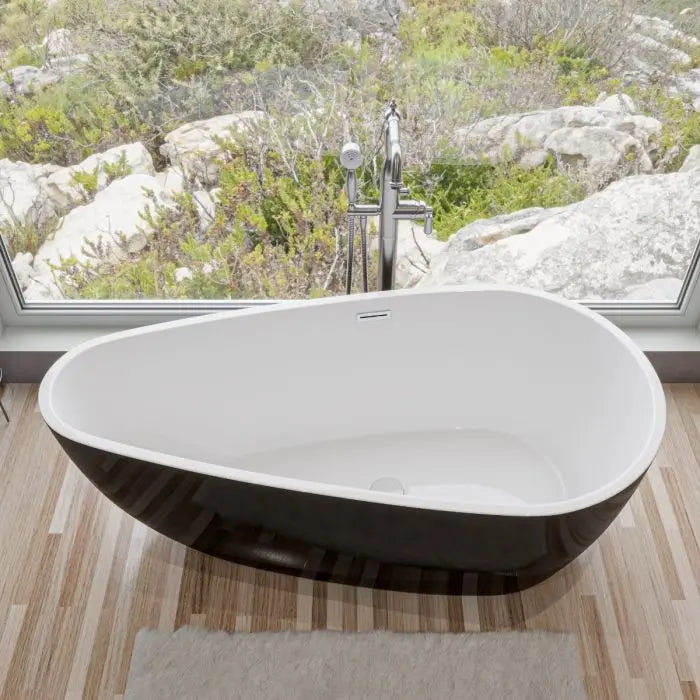 ALFI 59" Oval Black and White Freestanding Tub with Center Drain