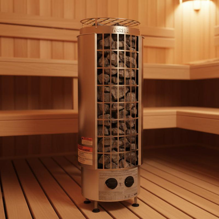 Harvia Cilindro PC90 9kW Electric Sauna Heater (Built-In Controls, Stainless Steel Tower, 141–494 cu. ft.)