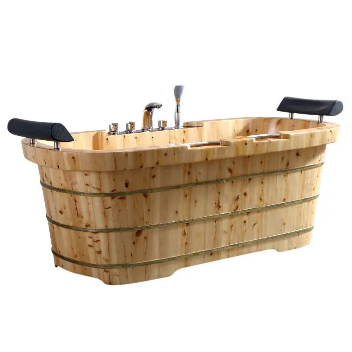 ALFI AB1130 65" 2 Person Free Standing Cedar Wooden Bathtub with Fixtures & Headrests