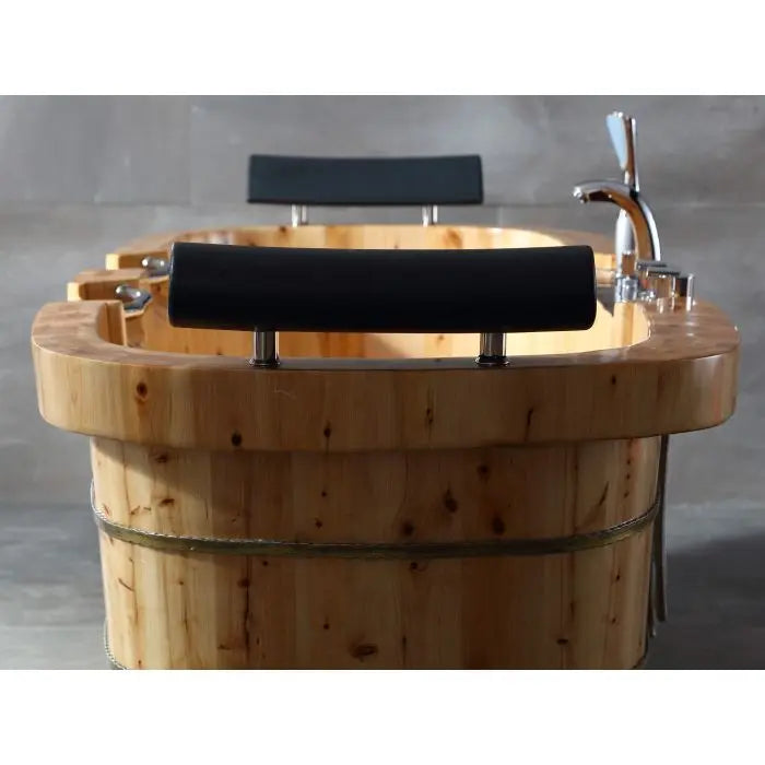 ALFI AB1130 65" 2 Person Free Standing Cedar Wooden Bathtub with Fixtures & Headrests