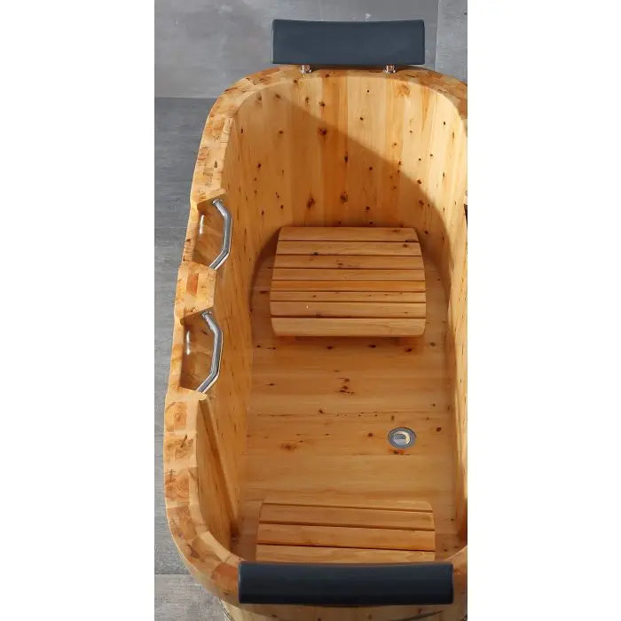 ALFI AB1130 65" 2 Person Free Standing Cedar Wooden Bathtub with Fixtures & Headrests