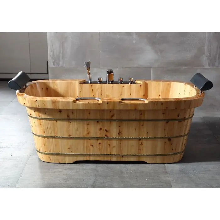 ALFI AB1130 65" 2 Person Free Standing Cedar Wooden Bathtub with Fixtures & Headrests