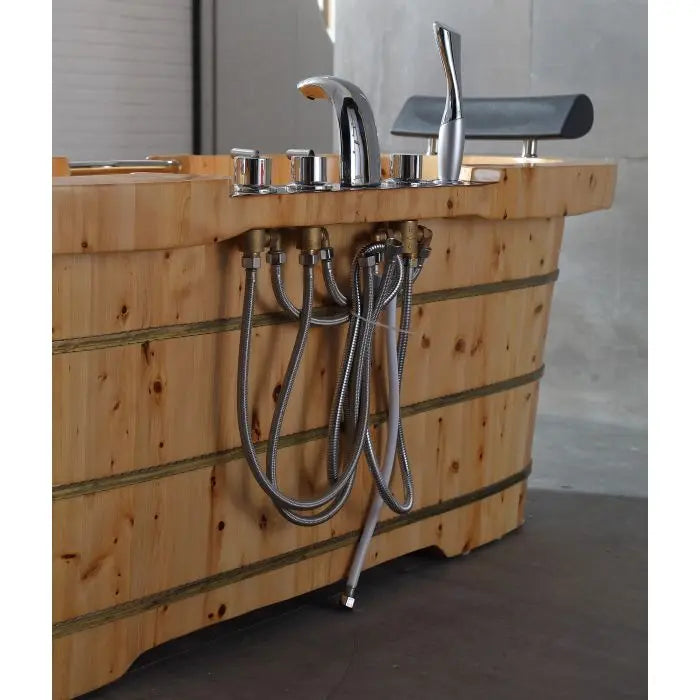 ALFI AB1130 65" 2 Person Free Standing Cedar Wooden Bathtub with Fixtures & Headrests