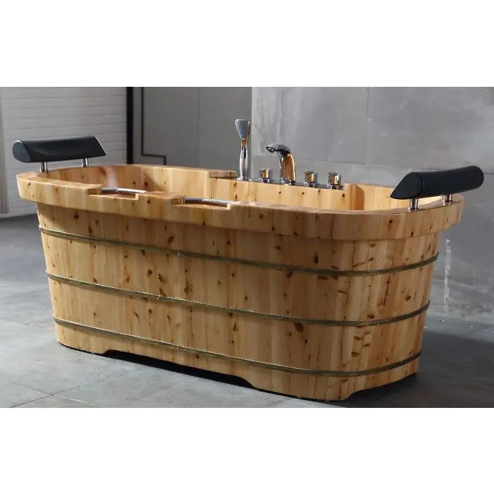 ALFI AB1130 65" 2 Person Free Standing Cedar Wooden Bathtub with Fixtures & Headrests