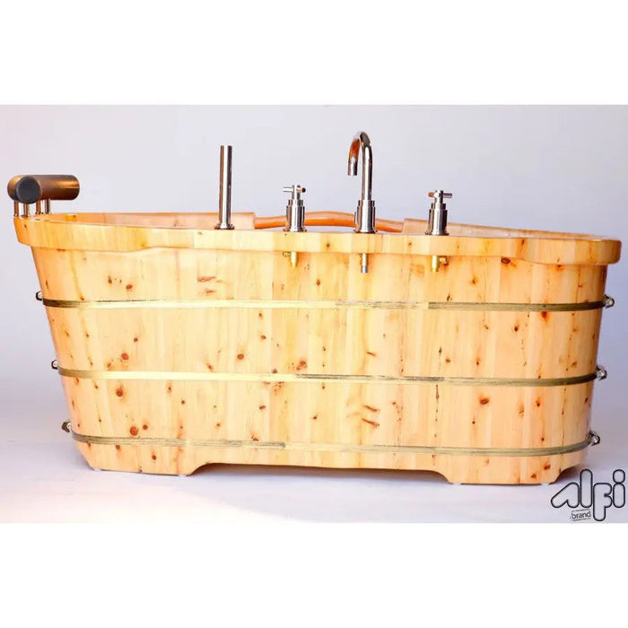 ALFI AB1136 61" Free Standing Cedar Wood Bath Tub with Chrome Tub Filler