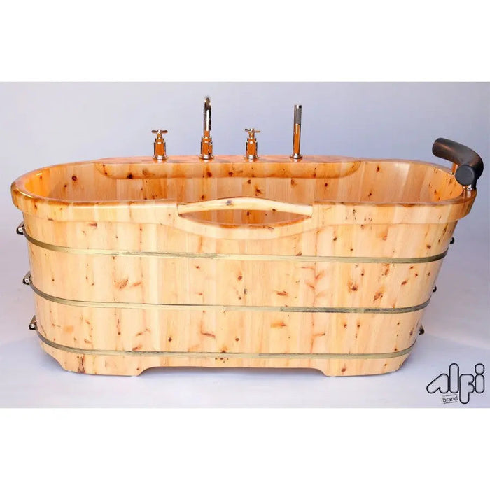 ALFI AB1136 61" Free Standing Cedar Wood Bath Tub with Chrome Tub Filler
