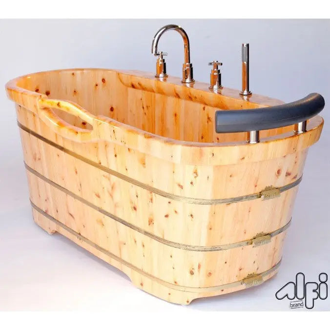 ALFI AB1136 61" Free Standing Cedar Wood Bath Tub with Chrome Tub Filler