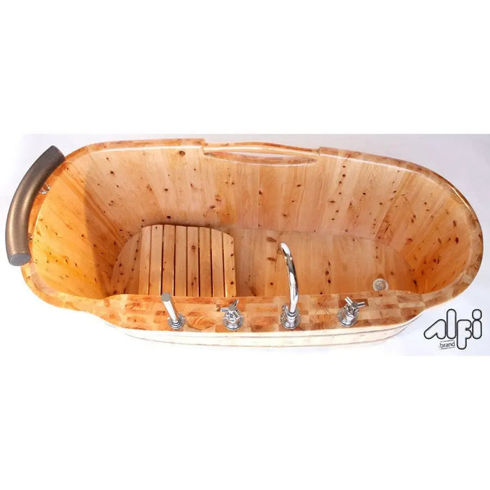 ALFI AB1136 61" Free Standing Cedar Wood Bath Tub with Chrome Tub Filler
