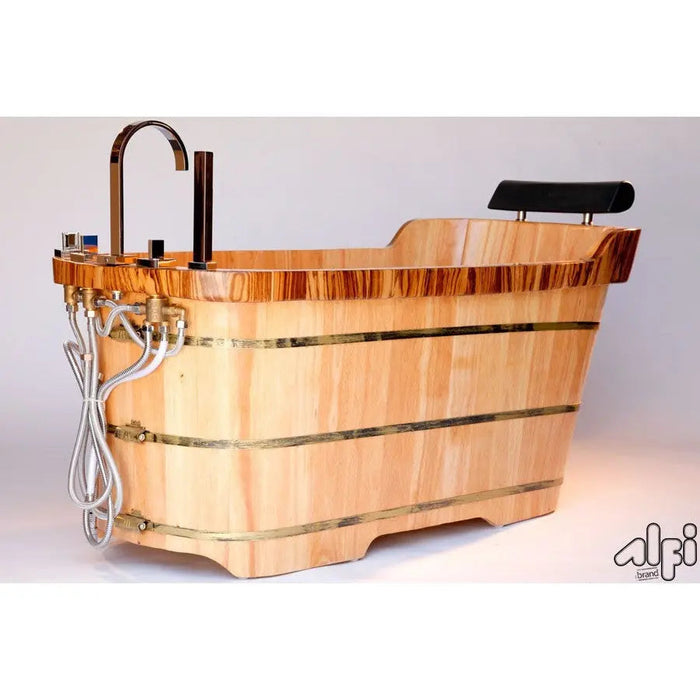 ALFI AB1148 59" Free Standing Wood Bath Tub with Chrome Tub Filler