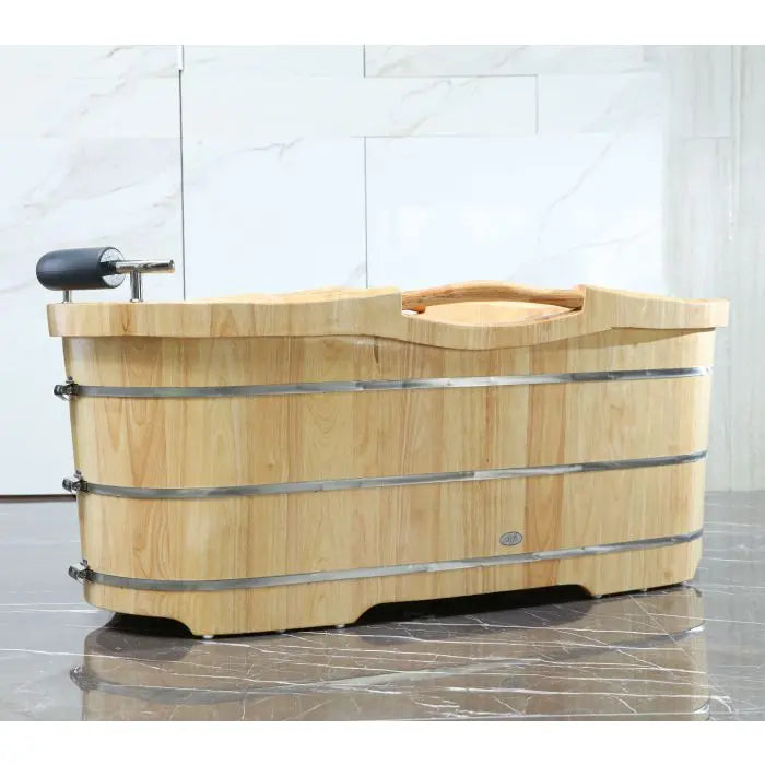 ALFI AB1163 61" Free Standing Wood Bath with Cushion Headrest