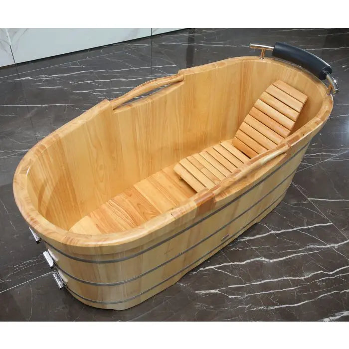 ALFI AB1163 61" Free Standing Wood Bath with Cushion Headrest