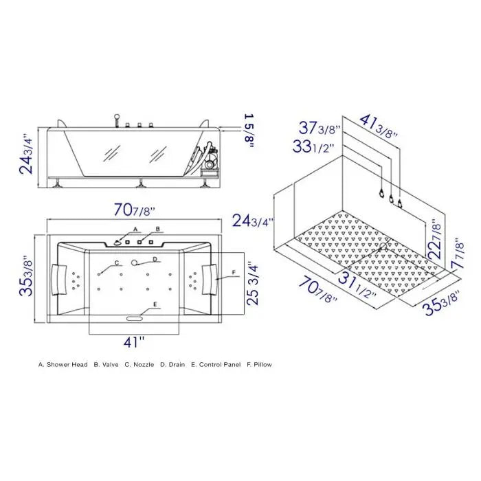 EAGO AM196ETL 6' Clear Rectangular Jacuzzi Whirlpool Bathtub for Two with Fixtures