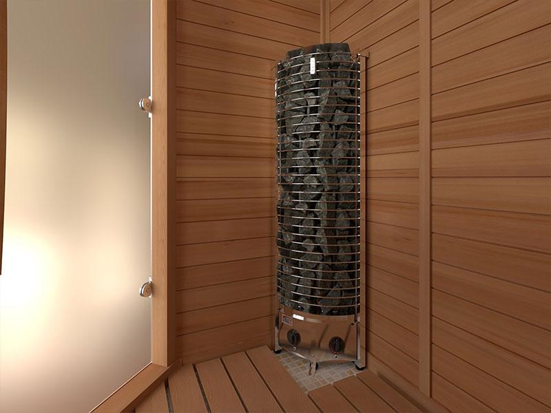 Harvia Cilindro PC90 9kW Electric Sauna Heater (Built-In Controls, Stainless Steel Tower, 141–494 cu. ft.)