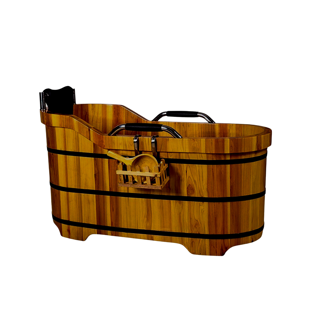 Freestanding Wooden Soaking Tub with Lid & Fumigation – Cedar Hot Tub for Adults & Children with Stainless Steel Armrests and Accessories