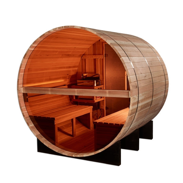 Golden Designs Zurich 4 Person Barrel with Bronze Privacy View Traditional Sauna (GDI-B024-01)