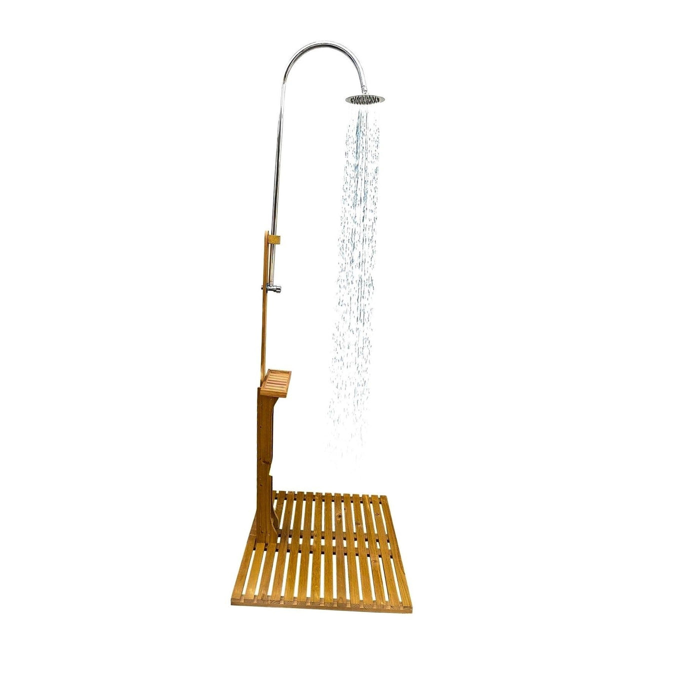 Portable Wooden Outdoor Shower Kit with Base – Freestanding Garden & Poolside Shower for Backyard, Patio, Beach, or Spa Use