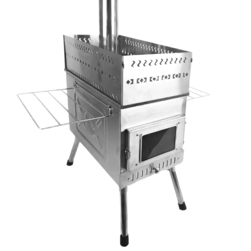 Stainless Steel Multifunctional Wood-Burning Stove with Chimney Kit – Portable Sauna, Camping, Cooking & Heating Unit